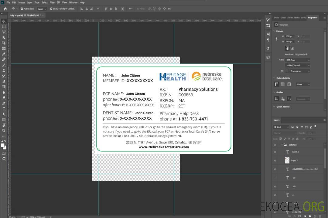 Carte d'assurance maladie pour soins complets du Nebraska, États-Unis template Carte d'assurance maladie pour soins complets du Nebraska, États-Unis template